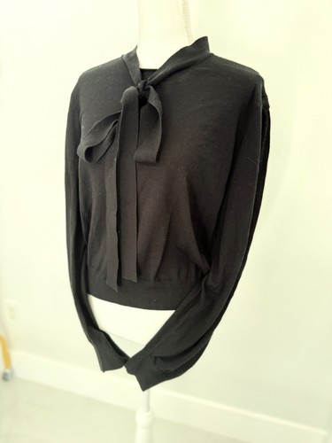 Michael Kors Collection Black High Neck Bow Tie Wool Sweater Long Sleeve - Picture 3 of 9