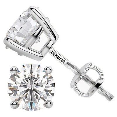 14k Gold Post-Matching Solitaire Pendant Set 2 TCW Moissanite Stud Earrings