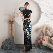 Women Slim Long Qipao Dress Catwalk Cheongsam Chinese Style Elegant Dress