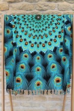 NEW PEACOCK SARONG LIGHT BEACH WRAP SWIM PAREO WALL HANGING FREE POST / sa284