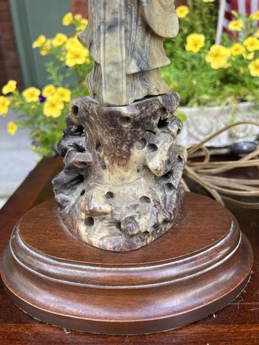 Lámpara de talla de piedra de jabón china antigua Pr Hollywood Regencia estatuas Shou Lao funciona - Imagen 9 de 17