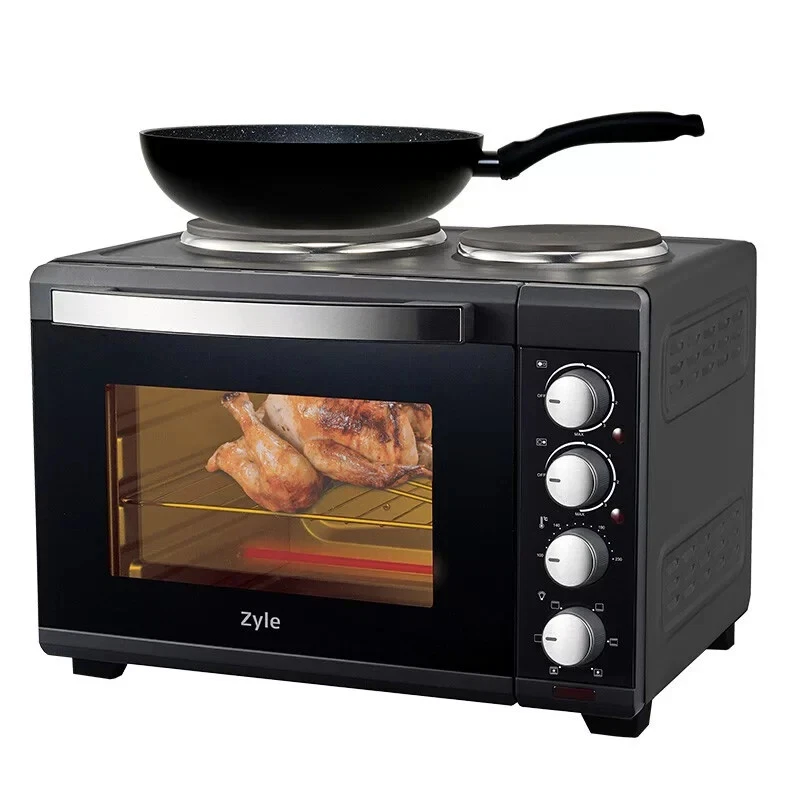Zyle ZY538EO Electric Oven Black 38 L with Two Hotplates 3200W For Steaks Pizzas