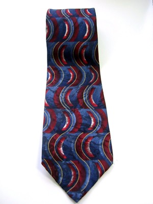 Cape Cod Neck Tie DARK RED BLUE WAVES 100% Silk Necktie Vintage Made in USA