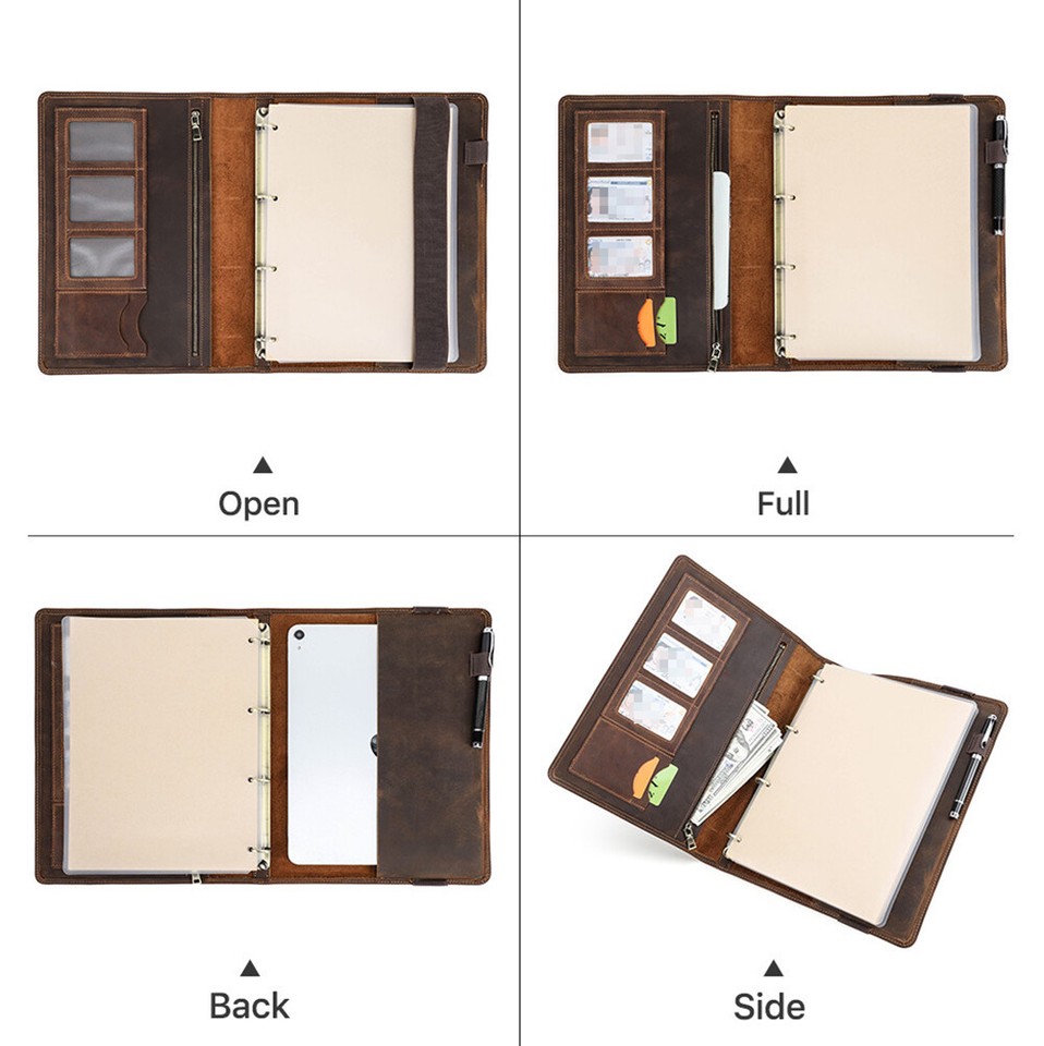 Genuine Leather Portfolio A4 Notebook Cover File Folder Executive ...