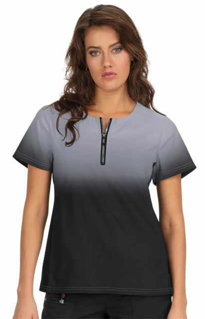 Koi Lite Scrubs 386 Round Zip Neck Ombre Scrub Top In Platinum Grey Size M For Sale Online Ebay