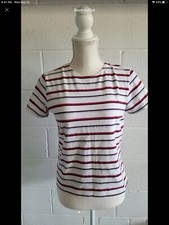 Striped Tee Shirt Womens Josephine chause Small White Red Made In USA Petite 90s