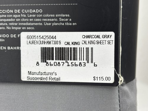 Juego de sábanas de satén Ralph Lauren CAL KING Dunham gris carbón 100 % algodón 300 TC - Imagen 12 de 13