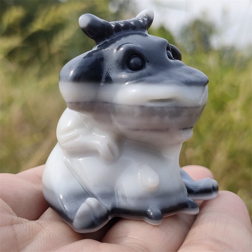 2.2" Natural Tai chi stone Carved Cow Quartz Crystal Skull Hand Carved Healing - Picture 6 of 12
