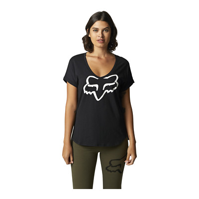 Fox Racing Womens Boundary SS V-Neck Top T-Shirt Tee Black Medium