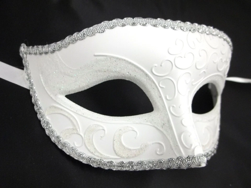 White Venetian Men Elegant Masquerade Halloween New Years Mardi Gras Prom Mask - Image 3 of 4