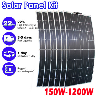 12V 150-1200W Watt Mono Solar Panel Power RV Camping Home Boat Camp Off Grid New