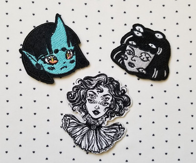 Creepy Girls Embroidered Iron Sew On Patch Applique 3pc Punk Goth Evil Eye