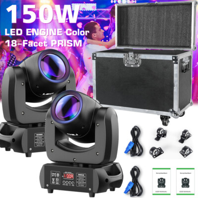 2X 150W Beam 18 Prism LED Moving Head RGBW DMX Stage Light DJ Disco Party & Case