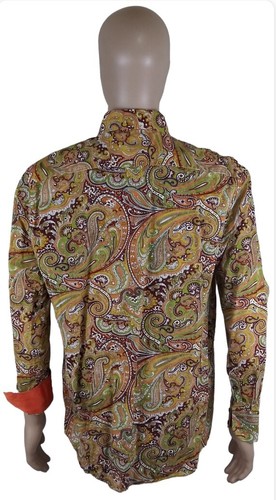 Domani Blue Label Long Sleeve Flip Cuff Multicolor Paisley Button Shirt Large - Picture 5 of 7