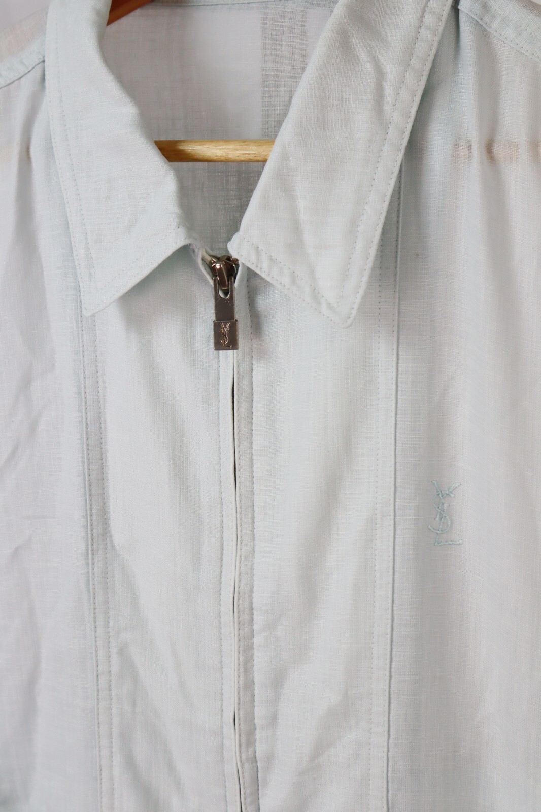 Giacca Harrington Yves Saint Laurent blu chiaro sovracamicia leggera taglia 95