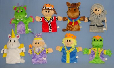 Plush Hand Puppets Fairytale-Unicorn-Wizard-Knight-Kings-Dragon-Frog-Horse-LOT 