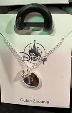 Disney Parks Mickey Mouse Cubic Zirconia Letter P Silver Color Necklace NEW