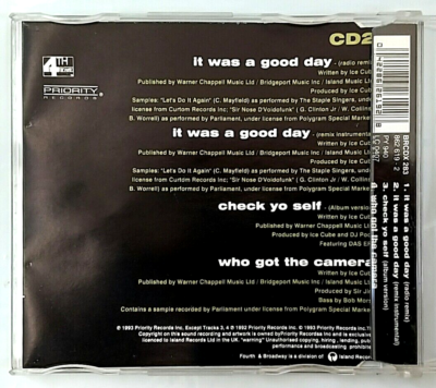 CD) Ice Cube – It Was A Good Day, Single, BRCDX 283, 4 Tracks