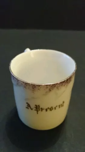 Vintage Small White Porcelain "A Present" Mug/Cup, Gold Trim, Made in Germany