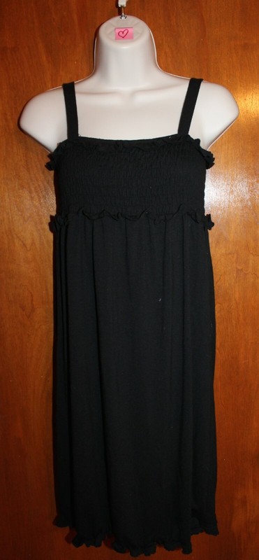 CATO Girls' Size 12/14 KNIT DRESS (black w/ spaghetti straps and smocked top) 