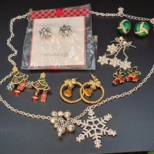 Sparkly Snowflakes Trees Red Green Gold Christmas Jewelry Earrings Necklace