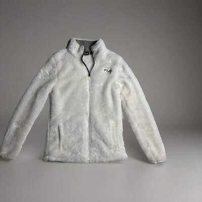 Fila Sport Women s White Faux Fur Full Zip Jacket Zip Pockets Cozy