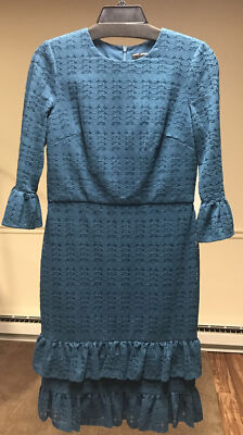 Nordstrom Maggy London Teal Lace Long Bell Sleeve Tiered Sheath