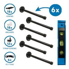 Set Of 6 10in Industrial Pipe Shelf Brackets W/ FREE Leveler