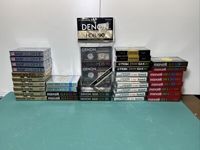 Lot Of 36 New Blank Cassette Tapes Denon HD8, Maxell UDS-II, TDK, BASF. High II 