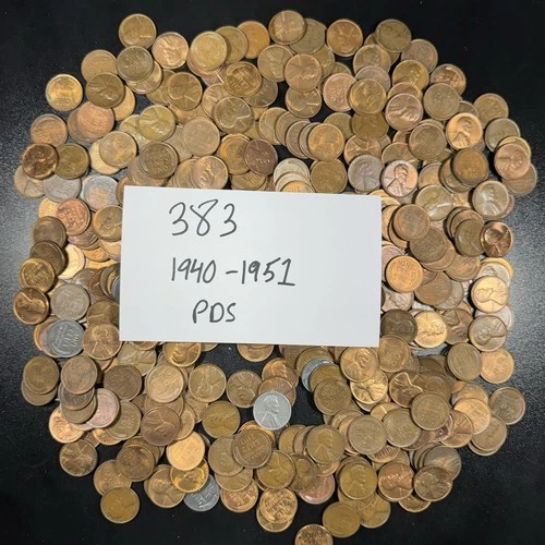 1940-1951 PDS Lincoln Wheat Penny Lot of 383 Coins AU TO UNC