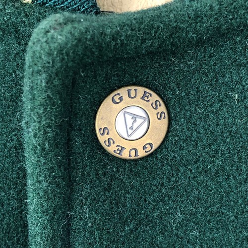 Vintage 90s Guess Legends Varsity Jacket Wool Leather Flight Style Green Sz LG - Picture 7 of 18