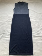Pencil Dress Carole Little Knit Sleeveless Mock Tutrtleneck Black and Silver PL
