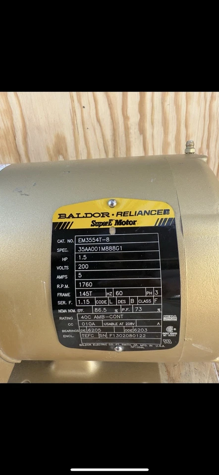 Baldor Reliance Super-E EM3554T-8 Industrial Motor – 1.5HP 3PH 200V 145T Frame - Image 2 of 4