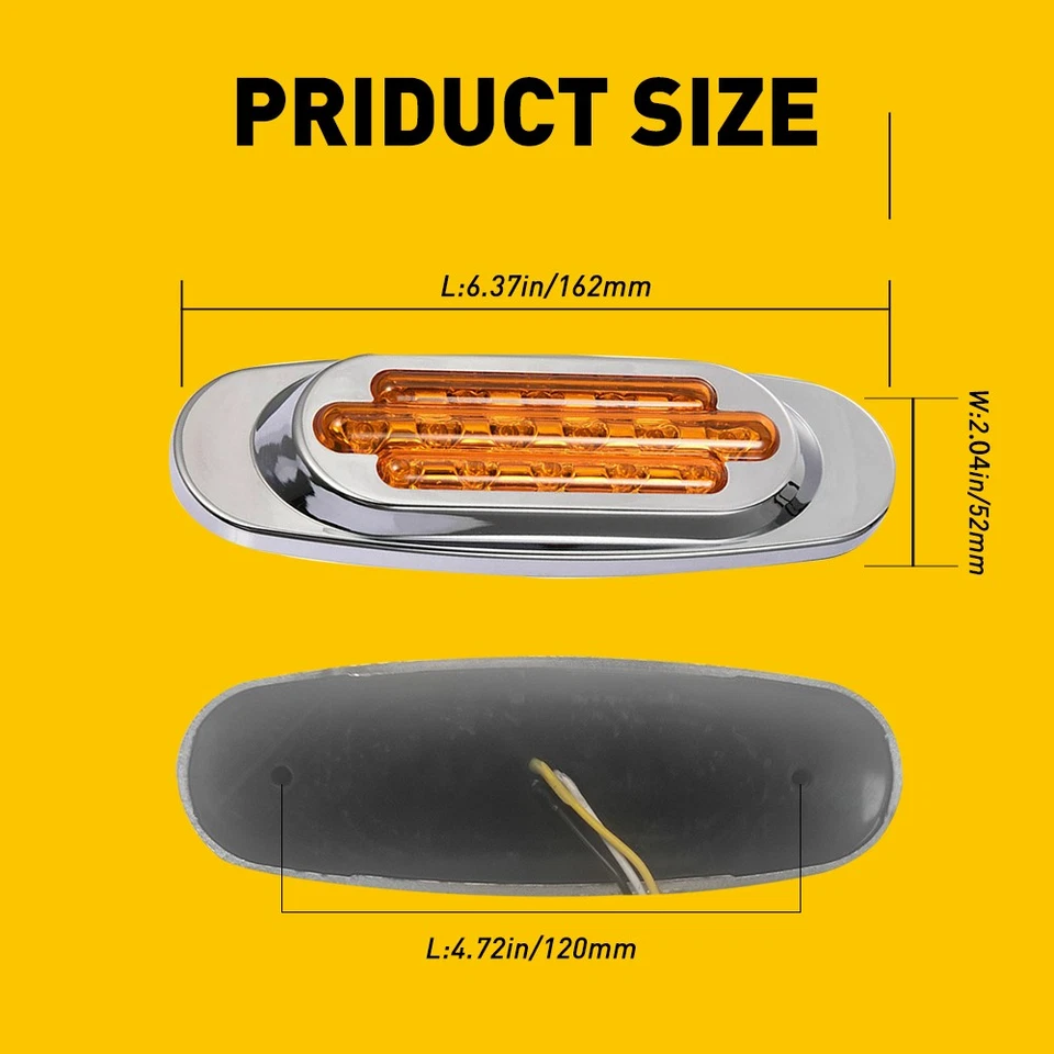 2x 6-1/2" ámbar 16-LED camión remolque marcador lateral luz de señal de giro cromada 12V EE. UU. Foto 2 de 4