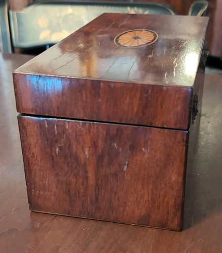 Antique Inlaid Work Box Satinwood & Mahogany Sewing Valuables - Picture 11 of 18