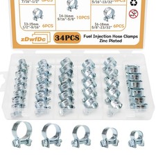 zDwfDc 34PCS 8-18mm 5 Sizes Fuel Injection Line Hose Clamps Kit, Silver