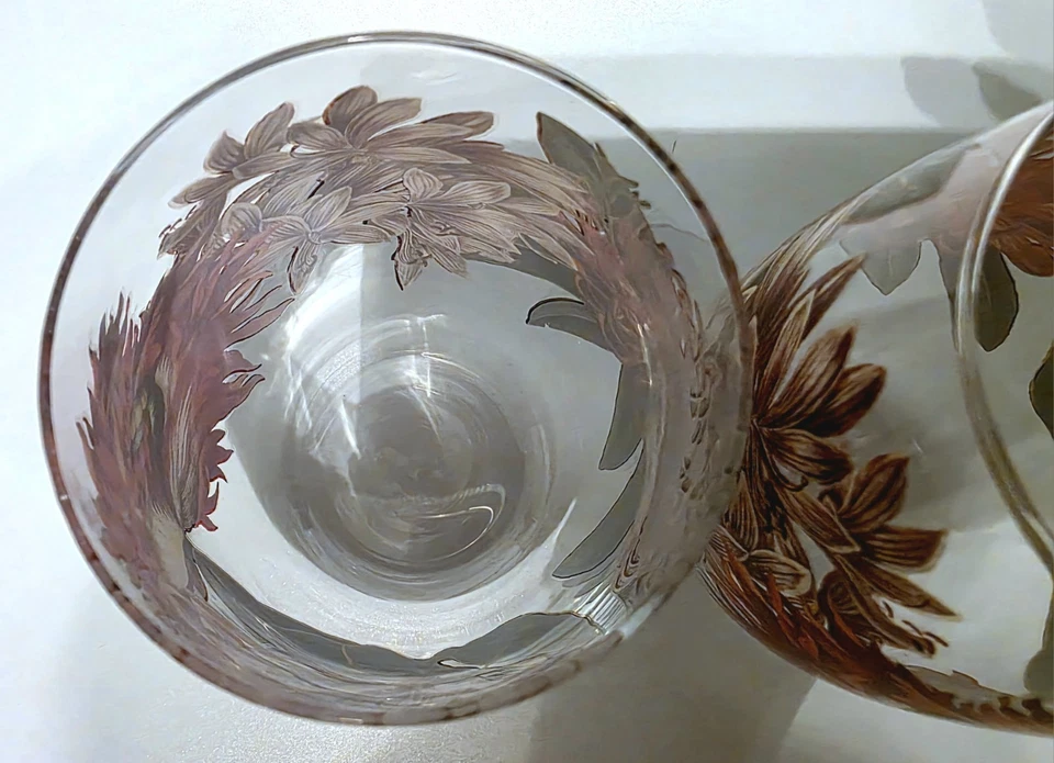 (255) Juego de 2 copas de vino nuevas sin tallo de crisantemo de otoño sin etiquetas por etiqueta Foto 2 de 4