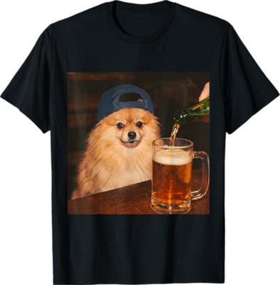 Pomeranian Drinking Beer Shirt Funny Fathers Day Dog Meme T-Shirt