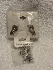 New Vintage Unicorn Earrings And Pendant Costume Jewelry Set