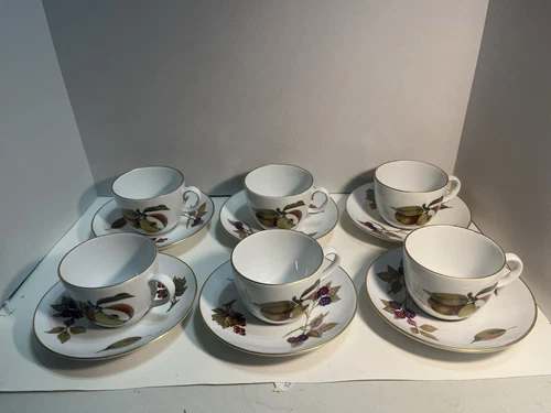 6 Sets Royal Worcester Evesham Gold Trim Coffee Cups and Saucers 1353