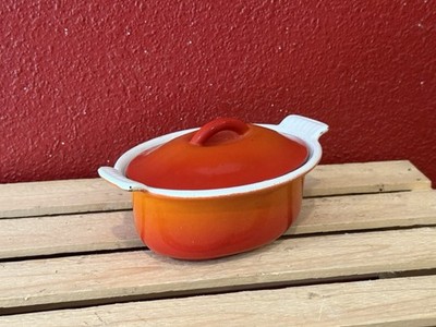 Vintage Cherry Flame / Orange Descoware Terrine / Small Dutch Oven Belgium 