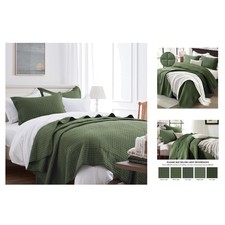 Olive Green Queen Quilt Set - Lightweight Elegant All-Season Bedding 90 x96