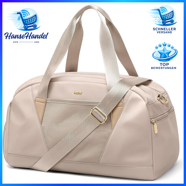 Sporttasche Damen Mit Schuhfach Leicht Wasserdicht Weekender Bag Beige 50L-image