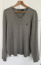 Vintage Polo Ralph Lauren GRAY V-Neck Lambswool Sweater Italian Yarn Men's L