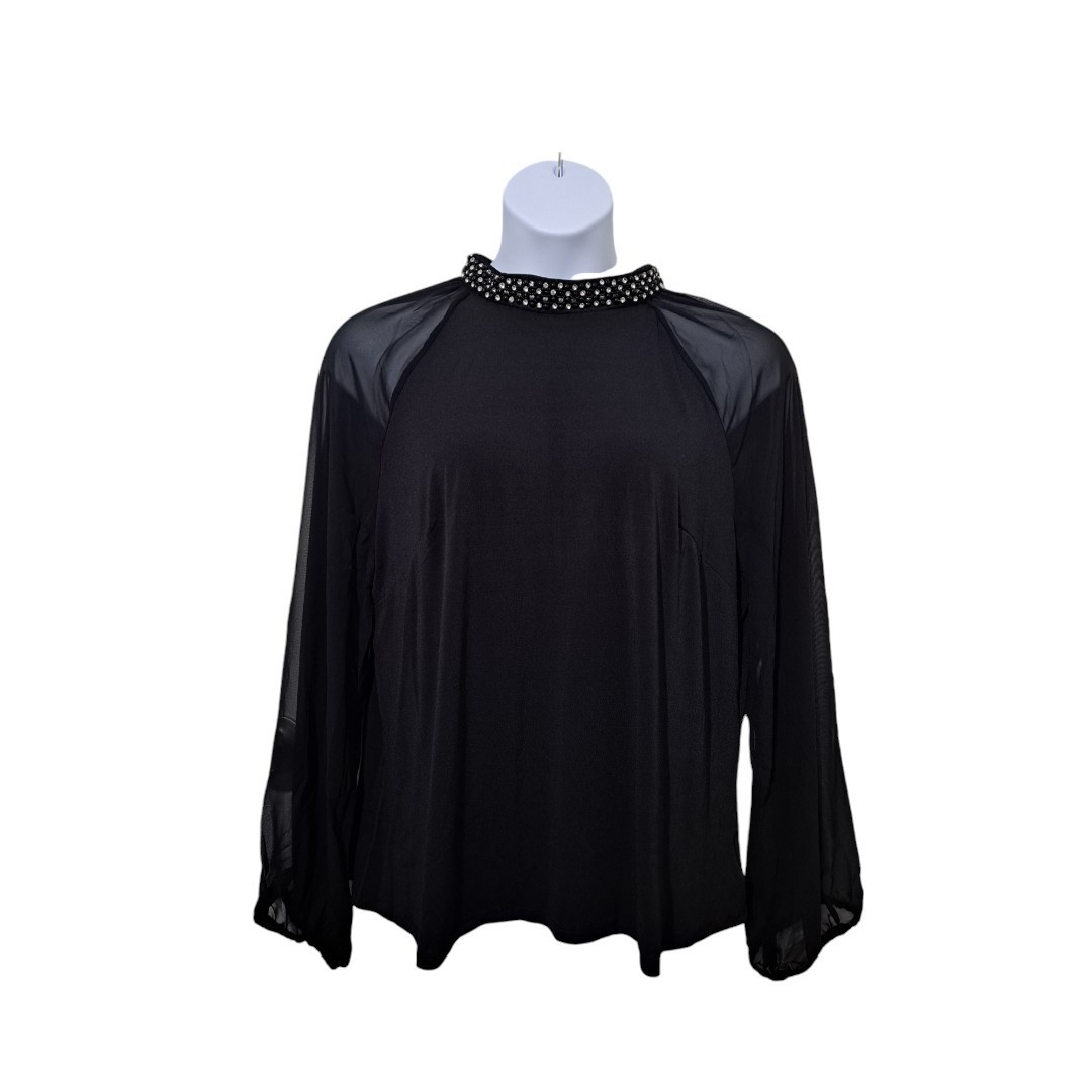 Bold Elements Black 2X Plus Size Women's Mock Neck Long Sleeve Blouse 