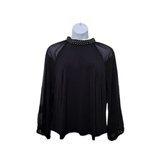 Bold Elements Black 2X Plus Size Women's Mock Neck Long Sleeve Blouse 