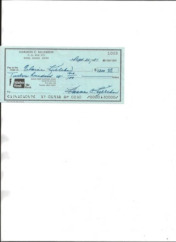 Harmon Killebrew autographed 1981 check-Baseball Hall Of Fame