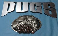 Vintage Pugs Sunglasses Logo Heavy Metal Plate Enamel Advertising Emblem