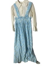 VIntage Girl's Long Sleeve Long Dress White Top Blue Floral montgomery ward