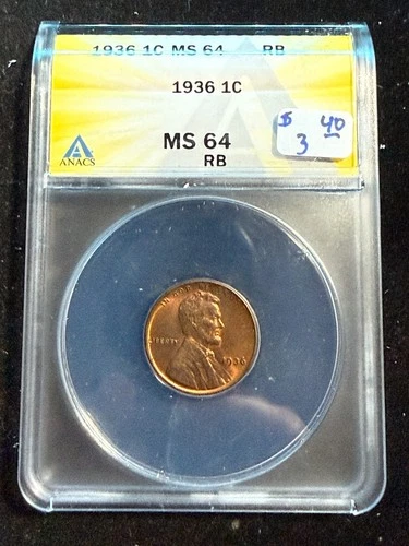 1936 LINCOLN WHEAT CENT ANACS MS 64 RB 105